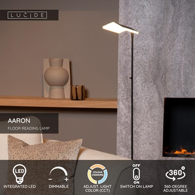 Lucide AARON - Floor reading lamp - LED Dim. - CCT - 1x12W 2700K/4000K - Black